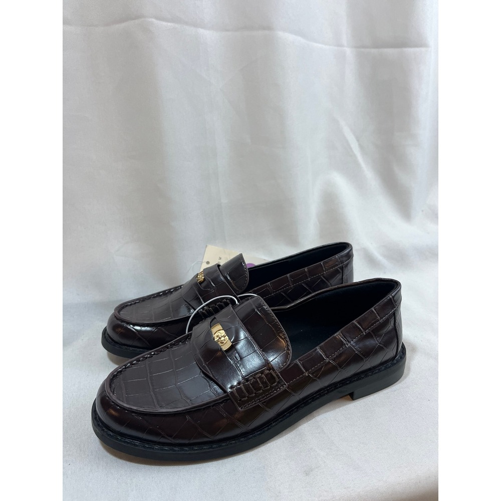 A New Day Womens Burgundy Croc Embossed Memory Foam Loafers Size 6.5 NWT